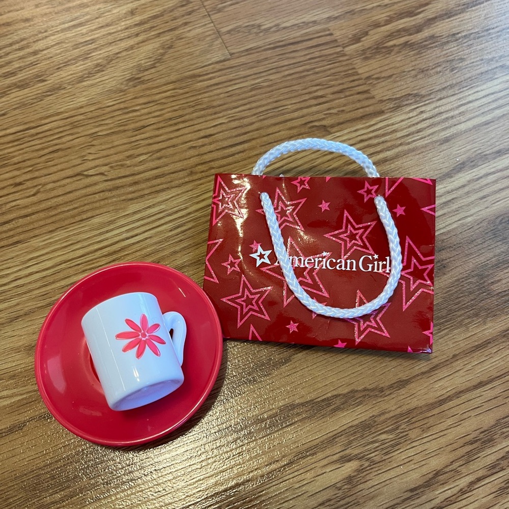 American Girl Doll Sized Gift Bag with Tea Cup and Saucer Set